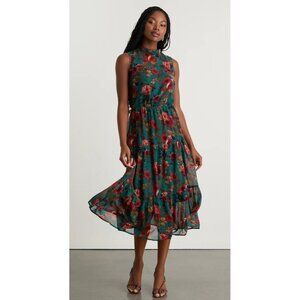 Lulus In My Dreams Teal Multi Floral Print Midi Dress Women's Size XL NWT!